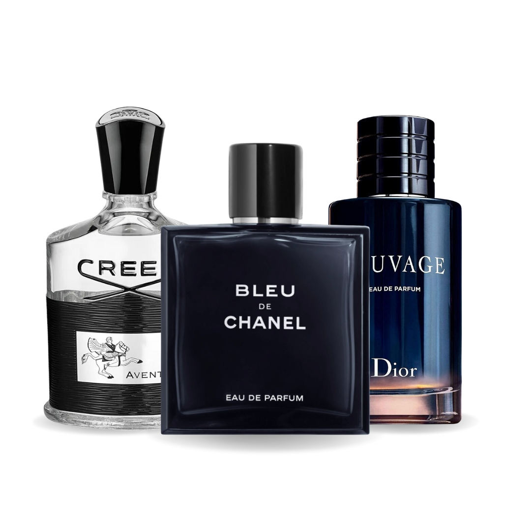 Pachet promoțional de 3 Parfumuri Creed AVENTUS, BLEU DE CHANEL și Dior SAUVAGE 100ml